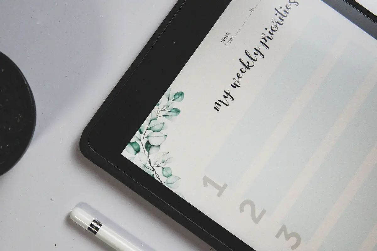 Daily planner page displayed on a tablet